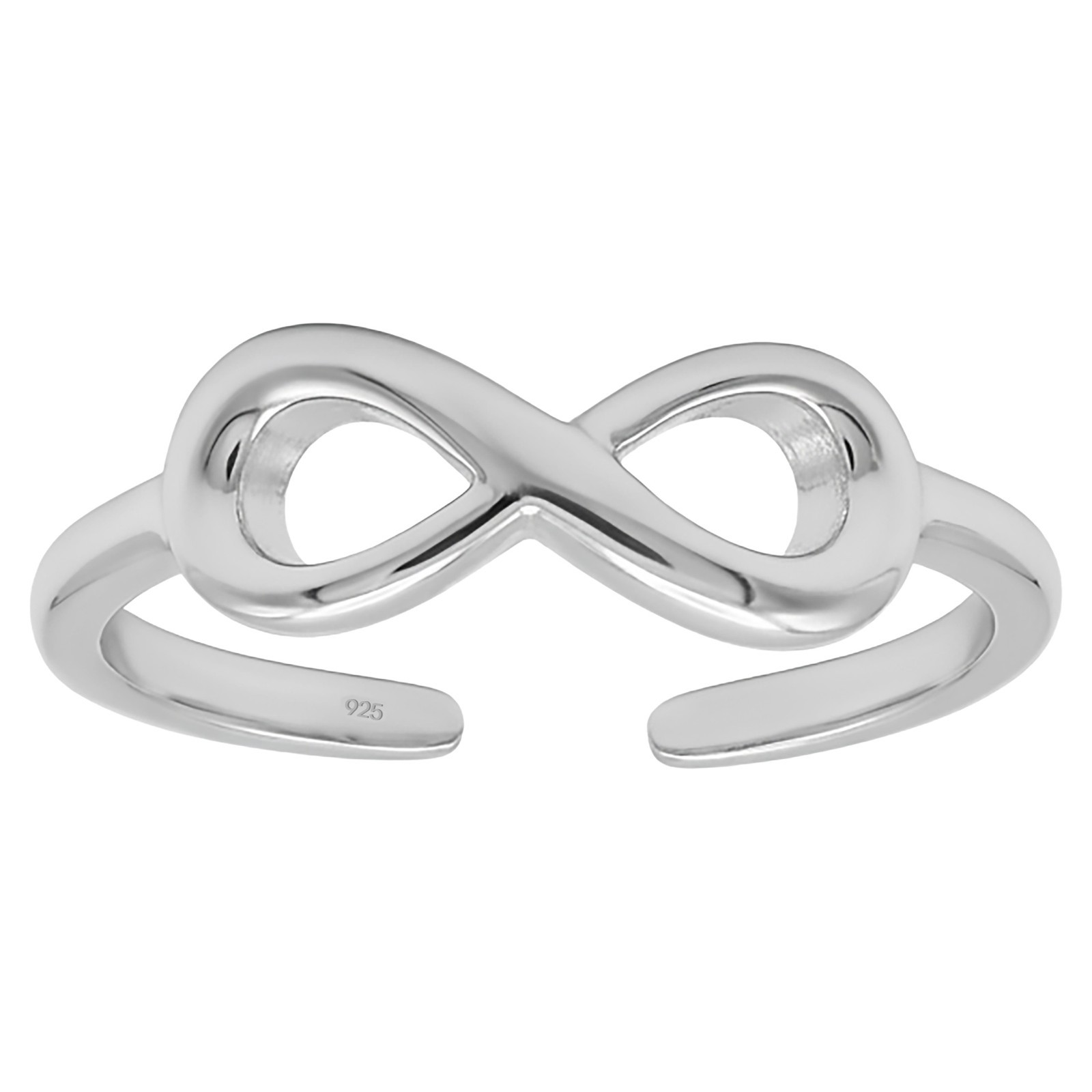 925 Sterling Silver Infinity Toe Ring Adjustable Open Band Rhodium Women