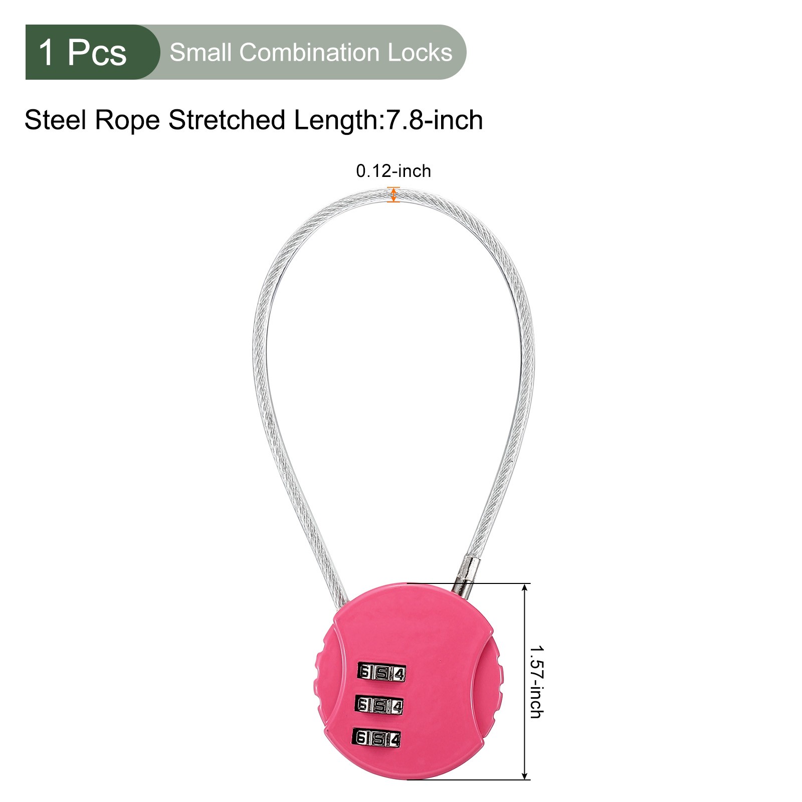 Small Combination Locks 3 Digit Baggage Padlocks Pink 7.8-Inch