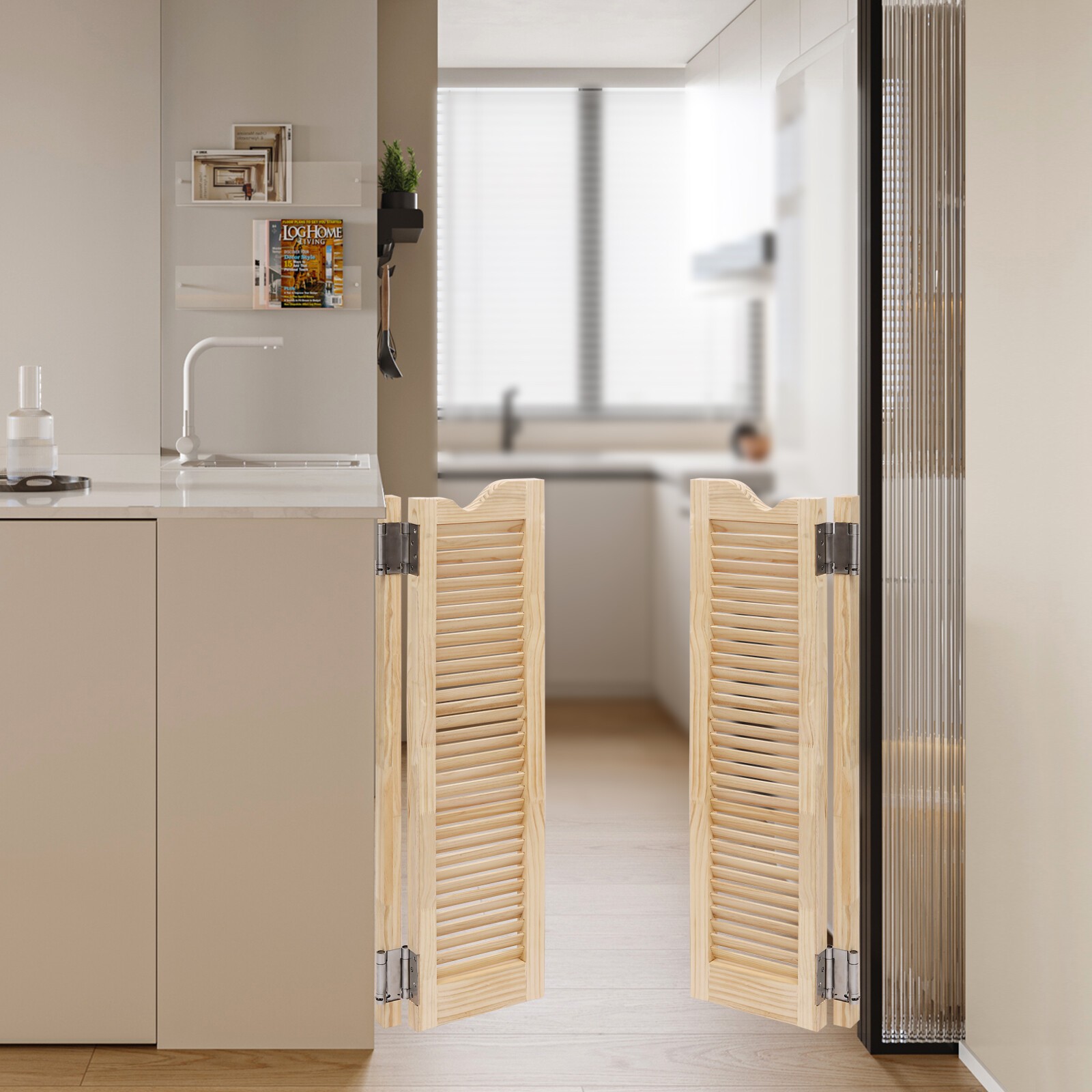 Wood Color Swinging Door Double Half Door Double-hinged Door With Hinges NEW