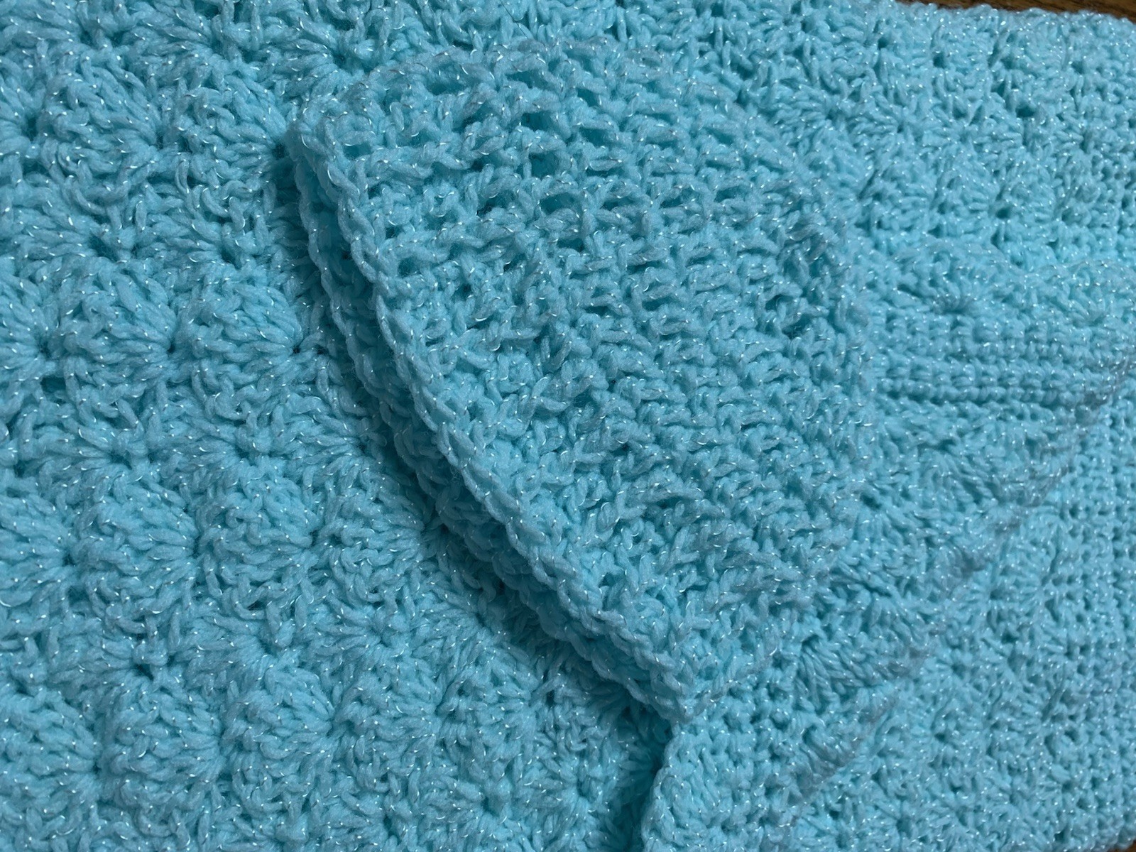 Handmade Crocheted Baby Blanket & Hat - Aqua Shells