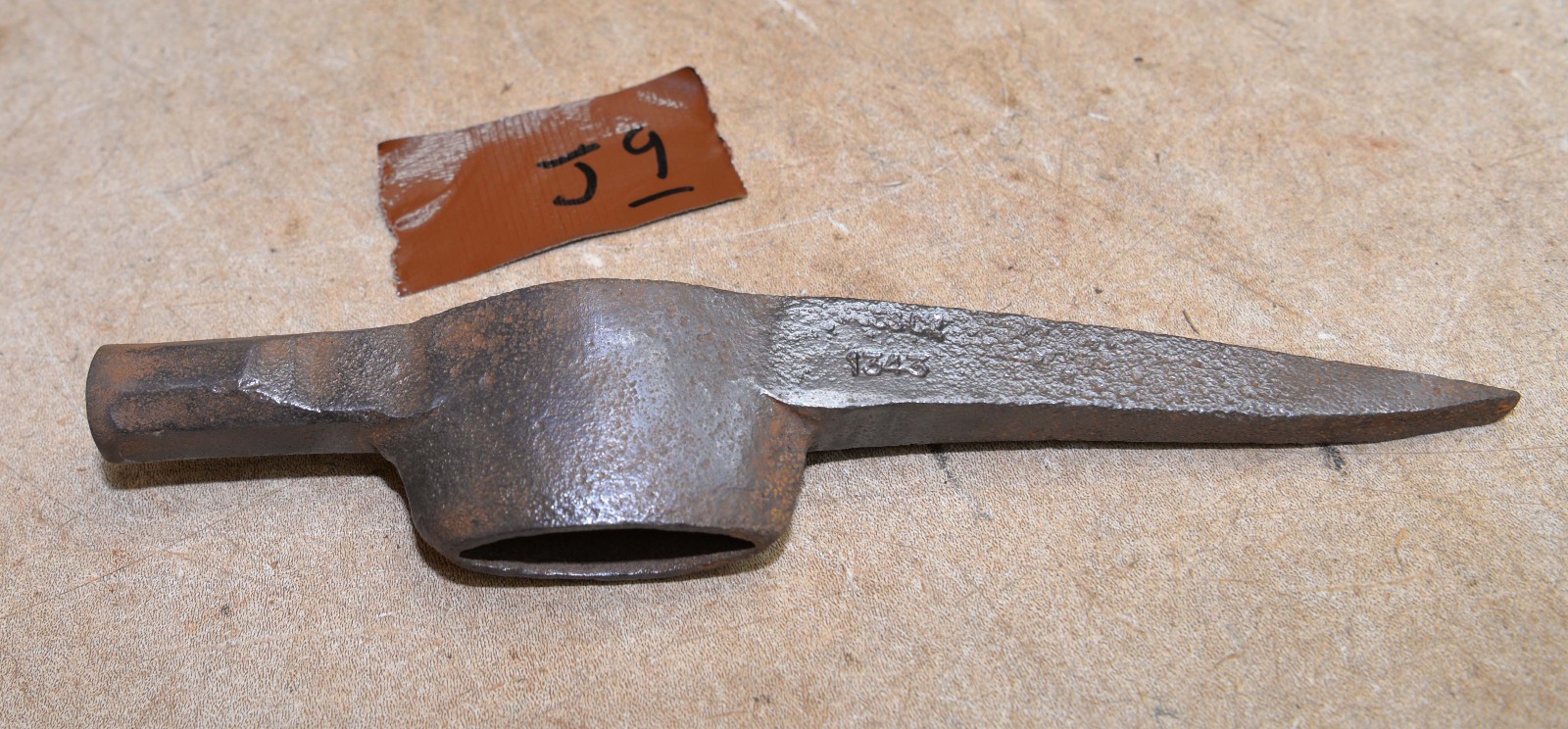 Antique blacksmith marked 1343 collectible early mining pick hammer tool J9