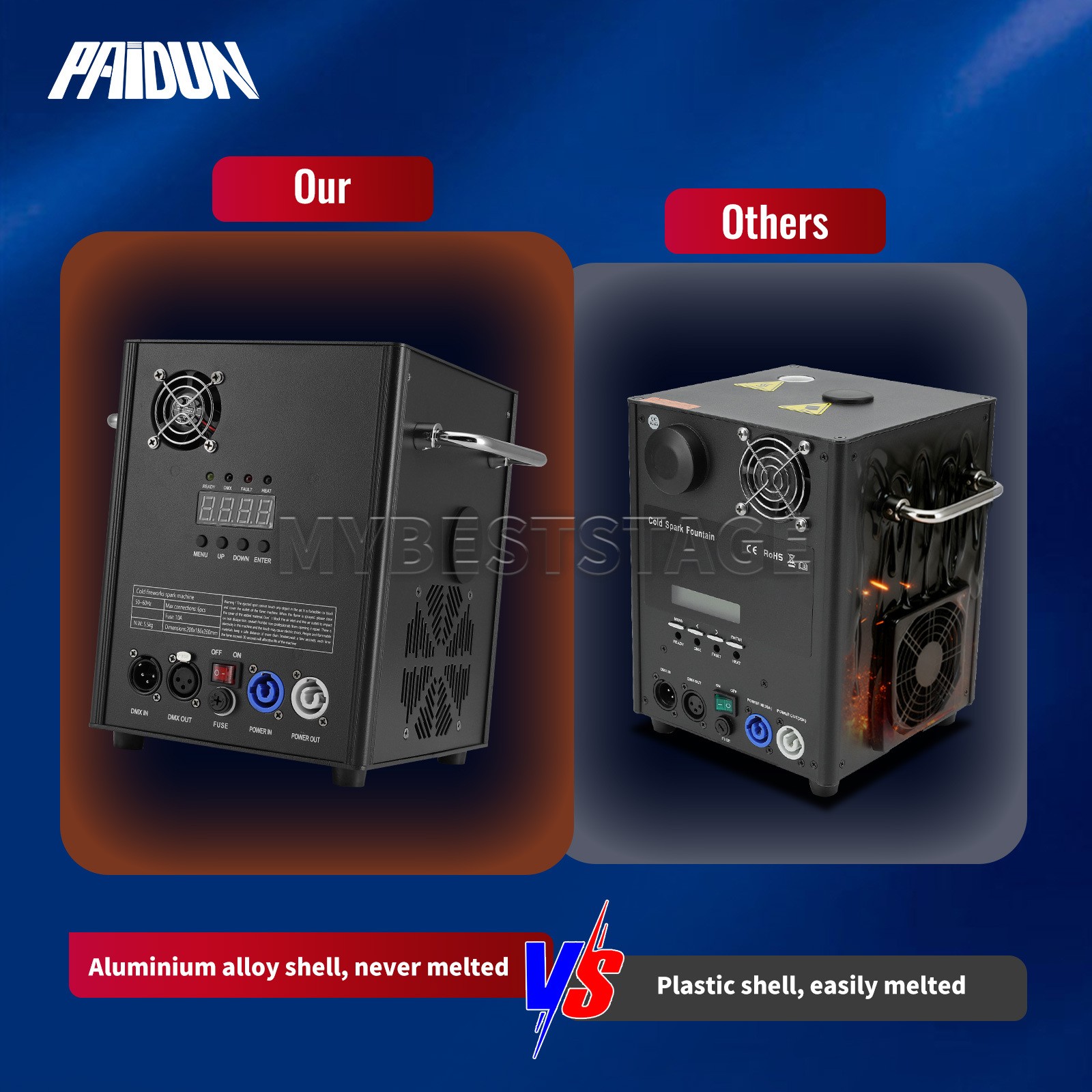 PAIDUN 2PCS Cold Spark Machine 850W Stage Effect Firework Flight Case Wedding DJ