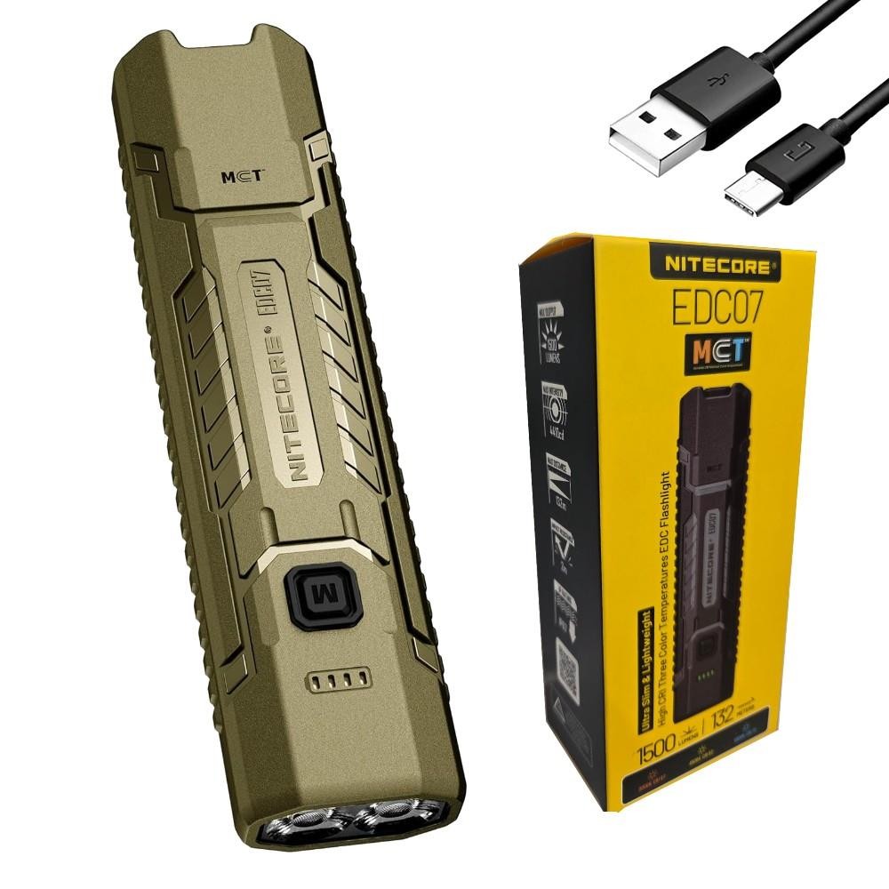 Nitecore EDC07 1500 Lumen Rechargeable Slim Tan Body LED Flashlight warm/neutral