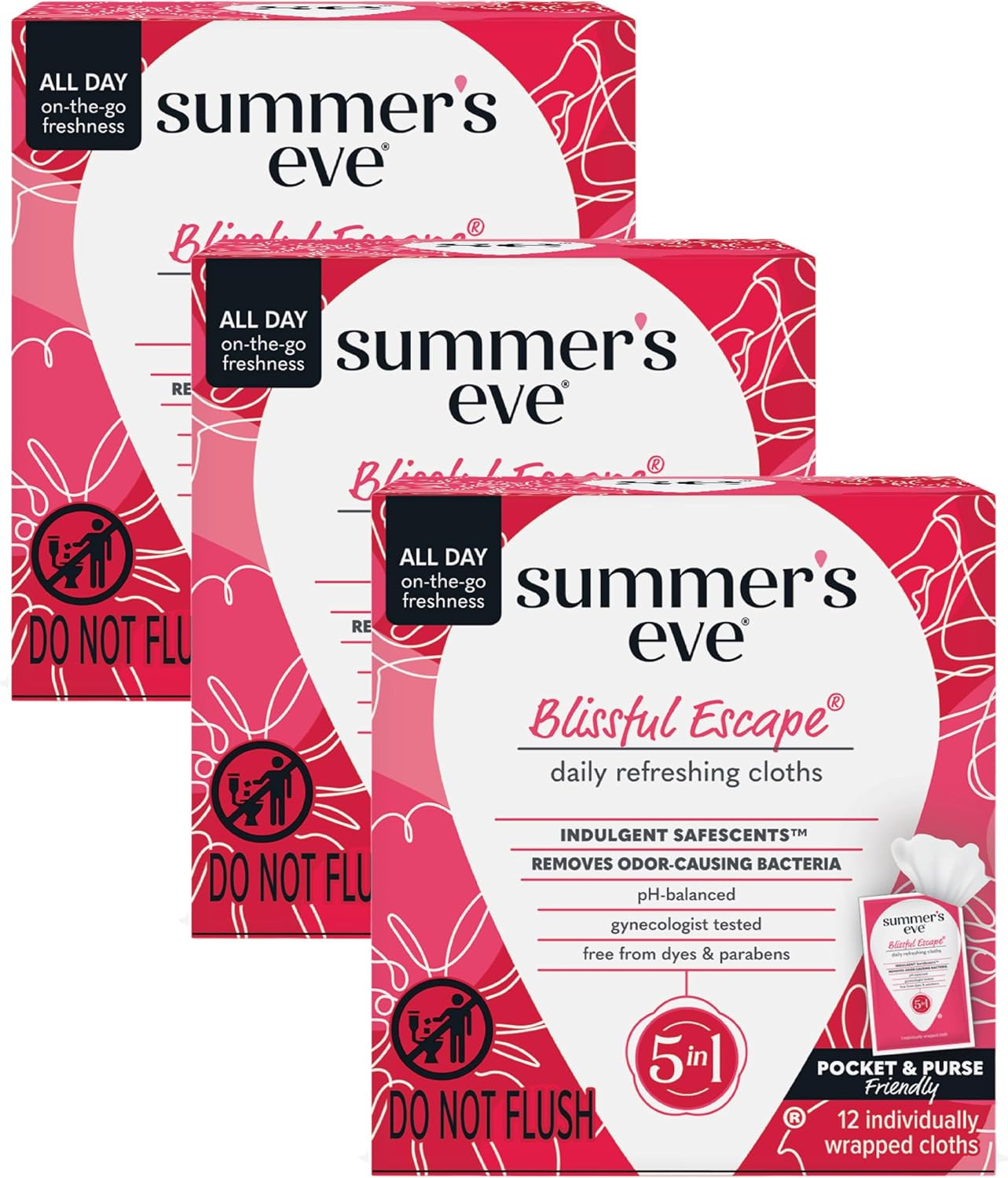 Blissful Escape Daily Refreshing Feminine Wipes, Removes Odor, Ph Balanced, 12 C