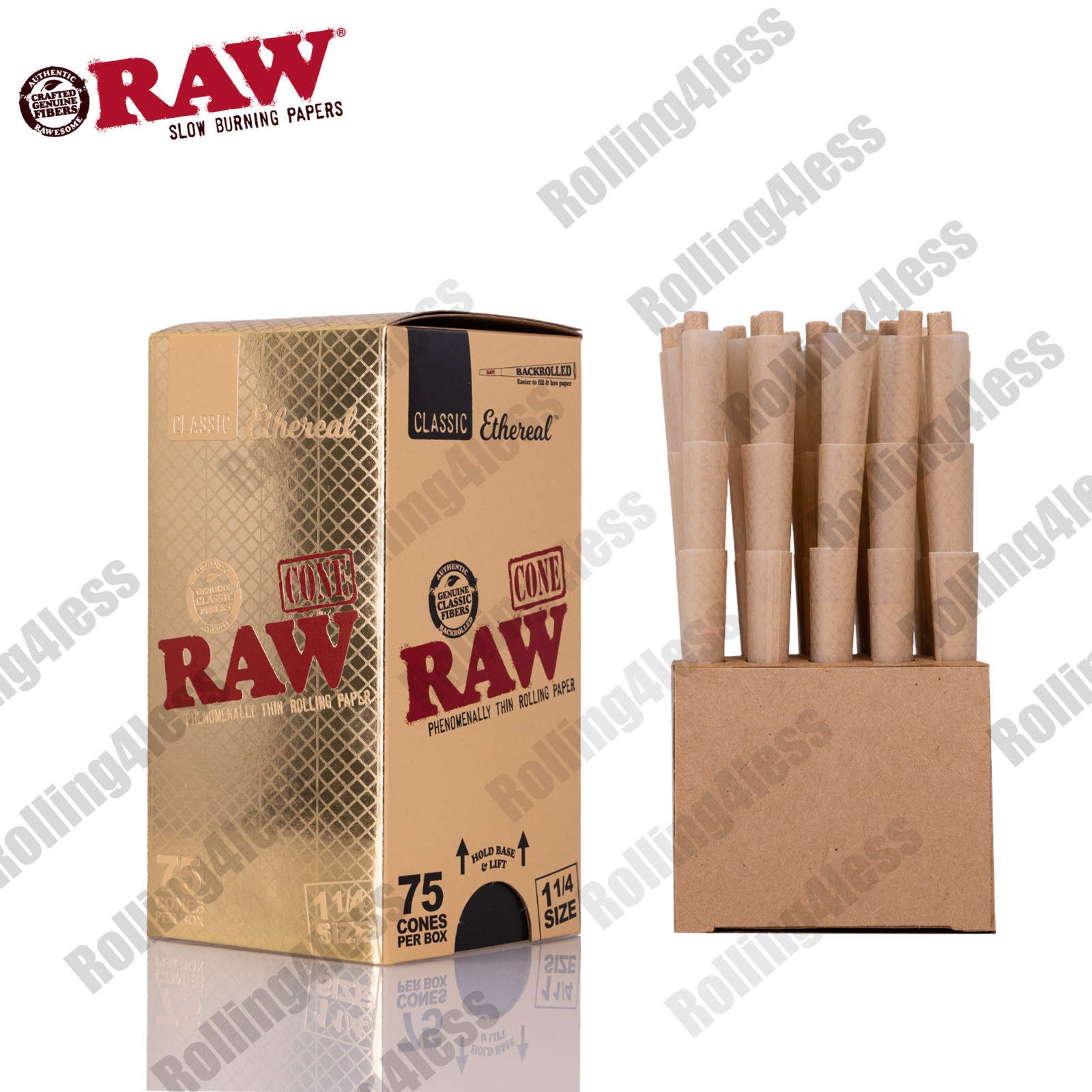 50ct | Raw Ethereal 1 1/4 Size Pre-Rolled Cone Authentic