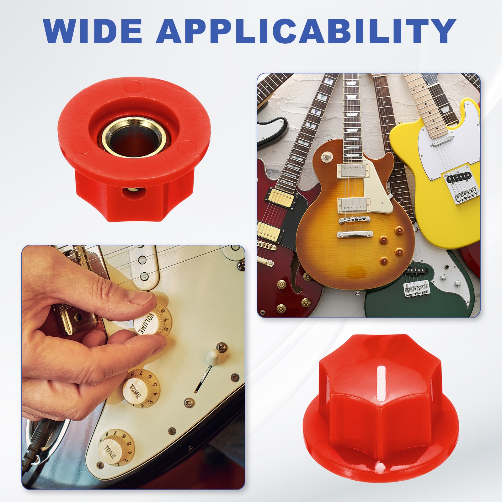 10pcs Red Guitar Effect Pedal Knob, 7/16" Plastic Brass Electric Guitar Knobs