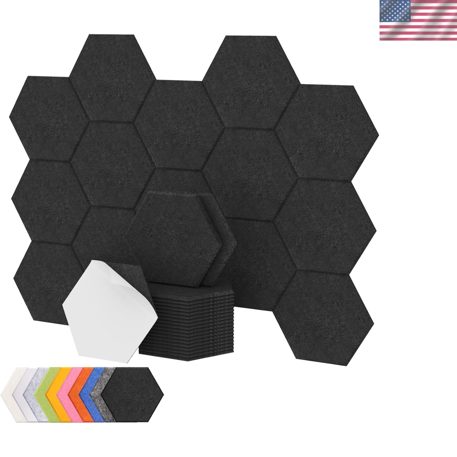 Easy Install Hexagon Acoustic Panels - 18 Pack Black Sound Dampening Foam