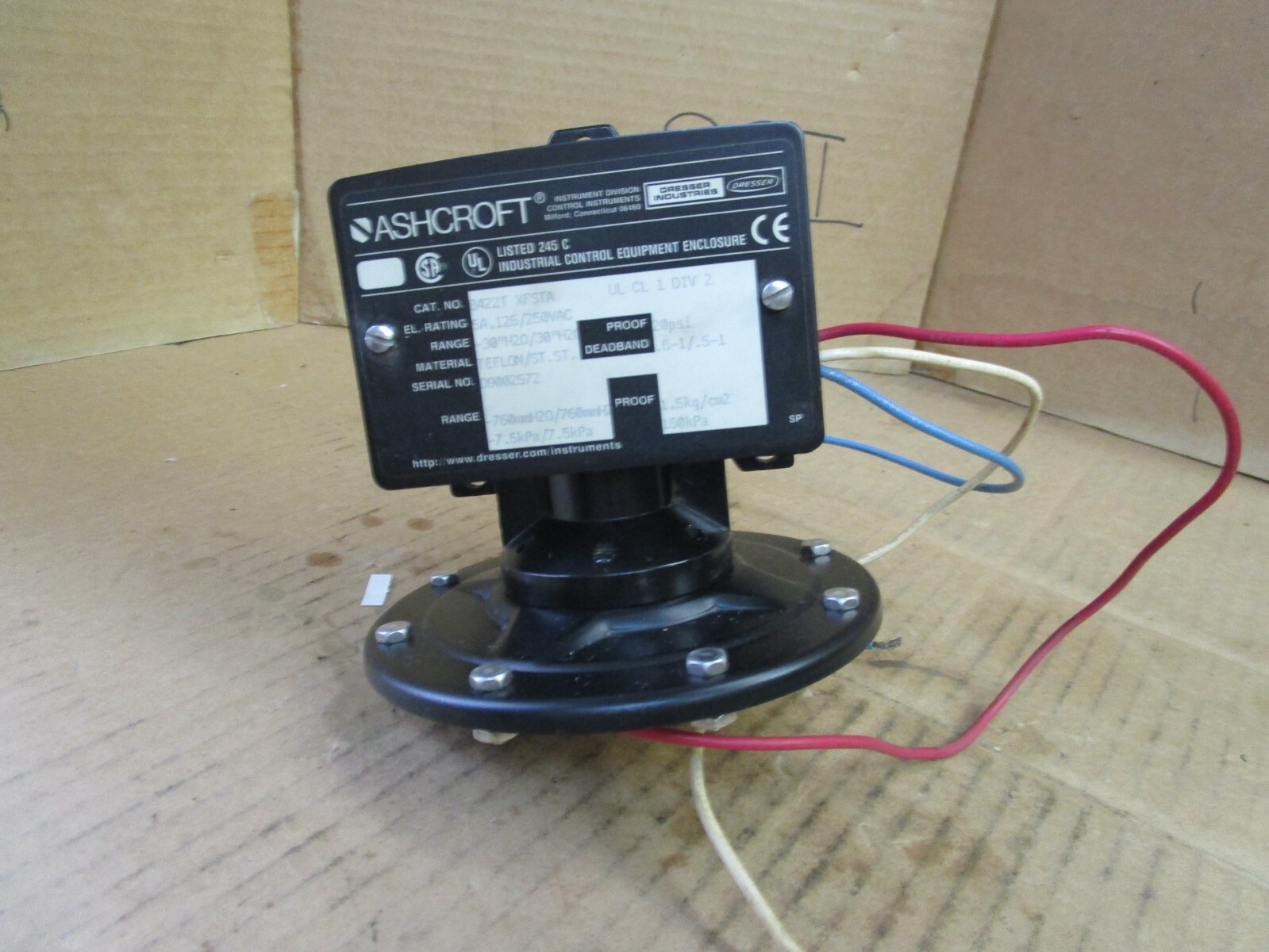 Ashcroft Pressure Switch B422T XFSTA -30"H2O/30"H2O 20 PSI 760mmH2O New
