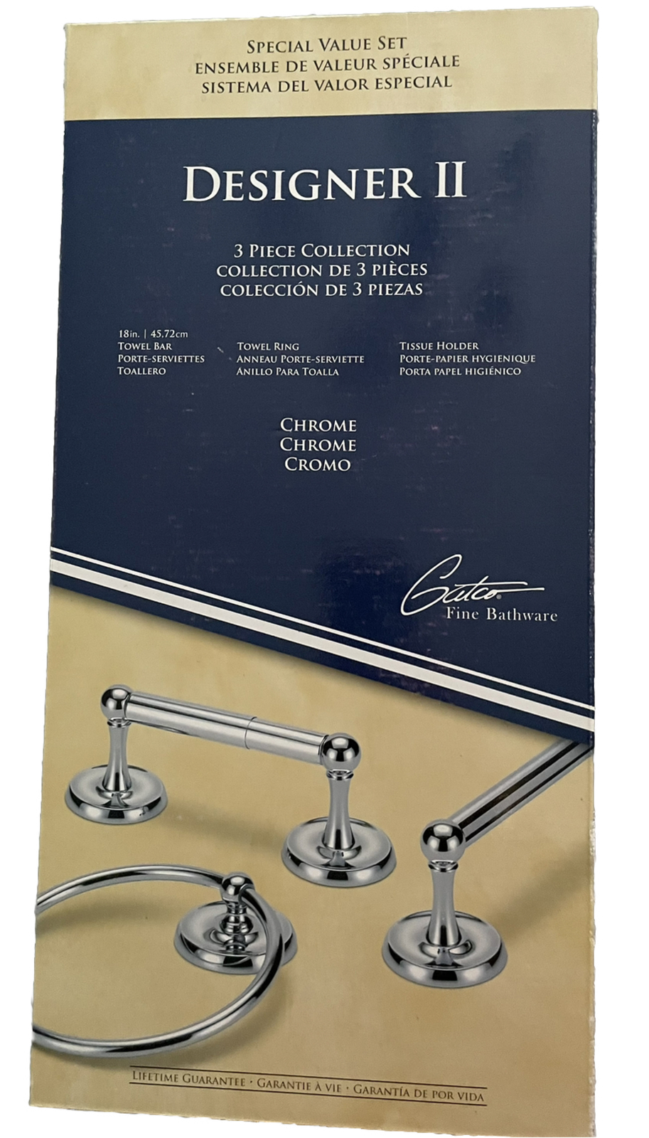Designer II Bathroom Towel Rack 3 Piece Set with Hand Towel Rack Chrome modern