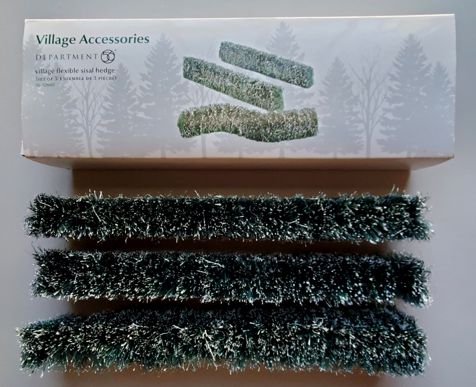 Dept 56 Village Accessories Flexible Frosted Sisal Hedge Set of 3  #52662💖