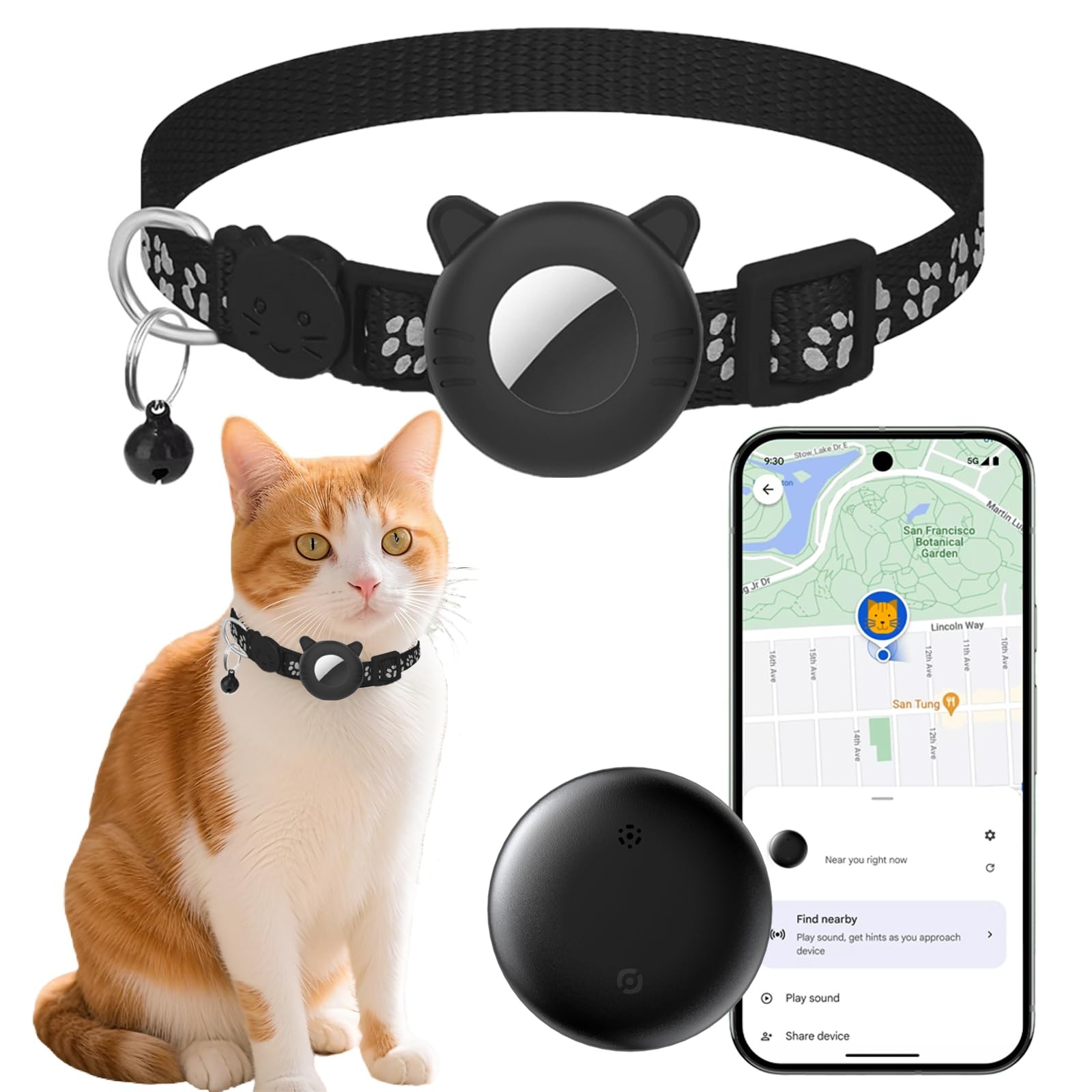 GPS Cat Tracker with Collar, Smart Tracker for Cats - No Subscription | Waterpro