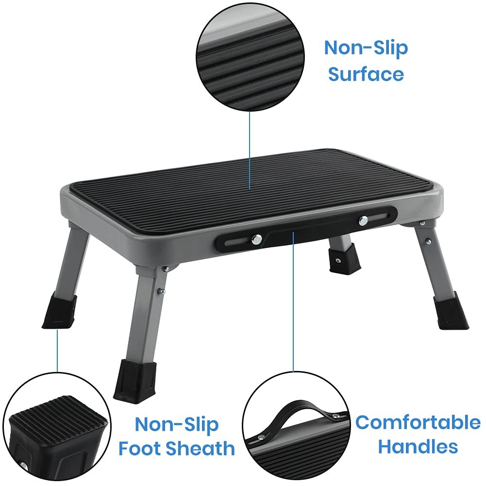1-Step 330lbs Capacity Folding Metal Step Stool, Portable Step Ladder, Non-Sl...