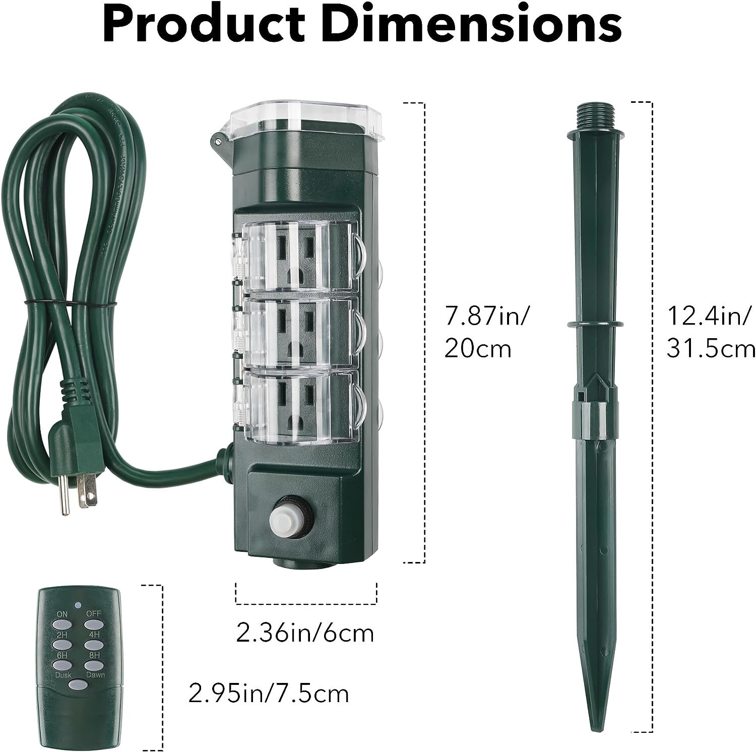 HBN Outdoor Power Strip Timer with Photocell (w Remote Control) Countdown Timer