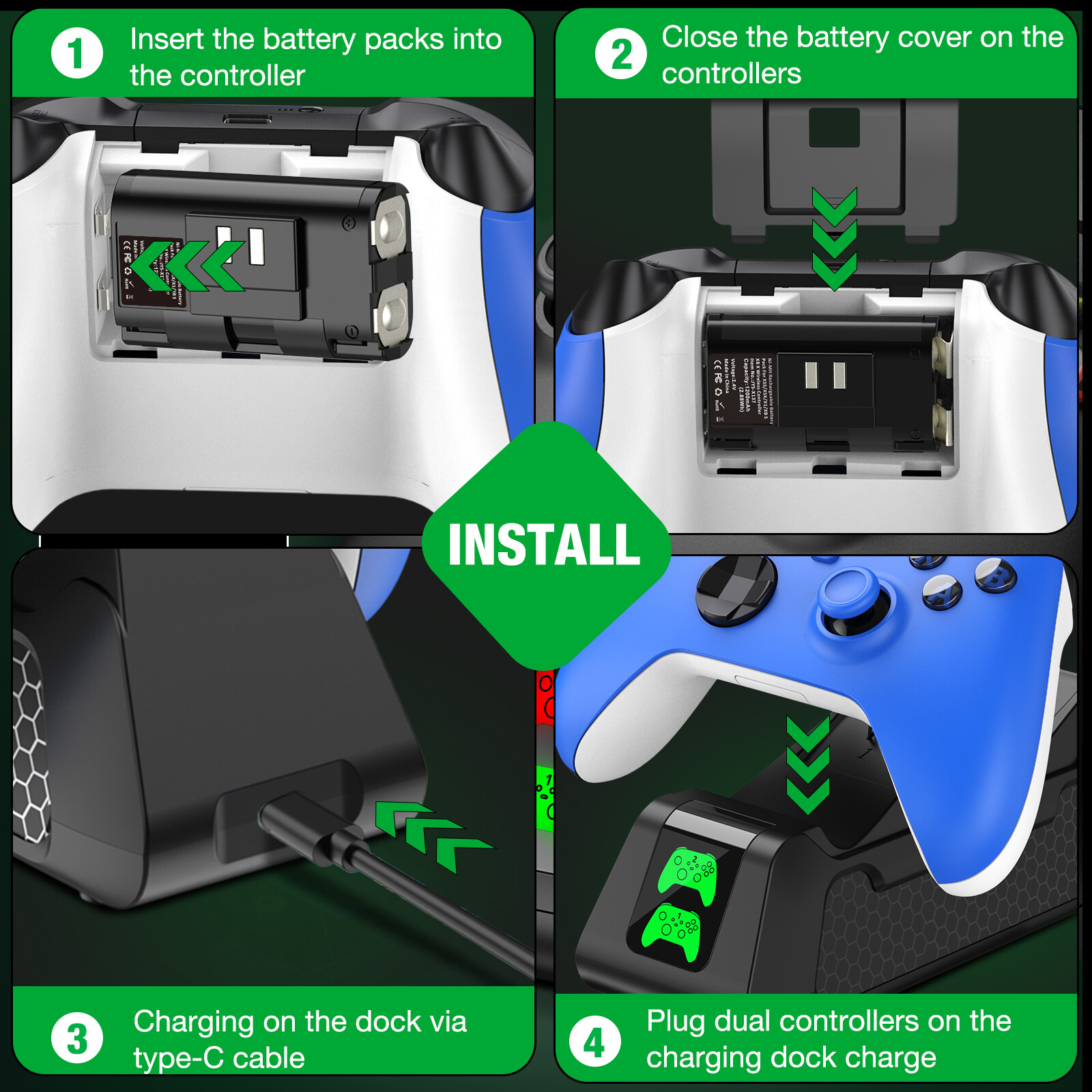Rechargeable Battery Pack Charging Dock For Xbox One Elite/Series X S Controller