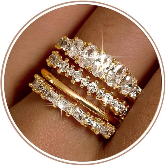 14K Gold Plated Stackable Rings for Women Non Tarnish