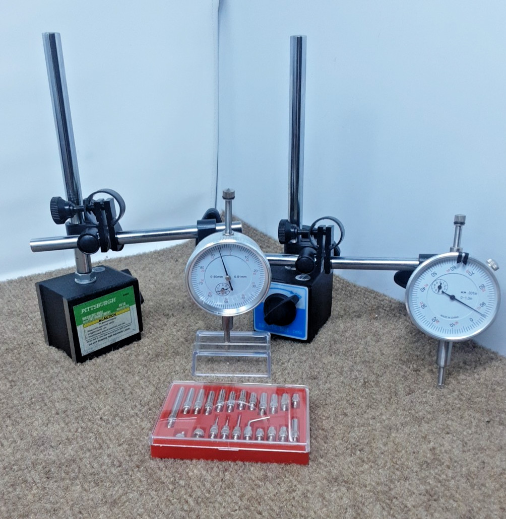 Lot (2) Pittsburgh Dial Indicator Magnetic Base 45lb pull And Dial Set