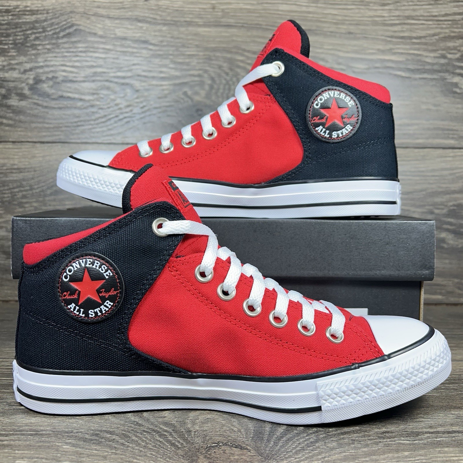 Converse Mens Chuck Taylor All Star High Street Mid Red Black Shoes Sneakers New
