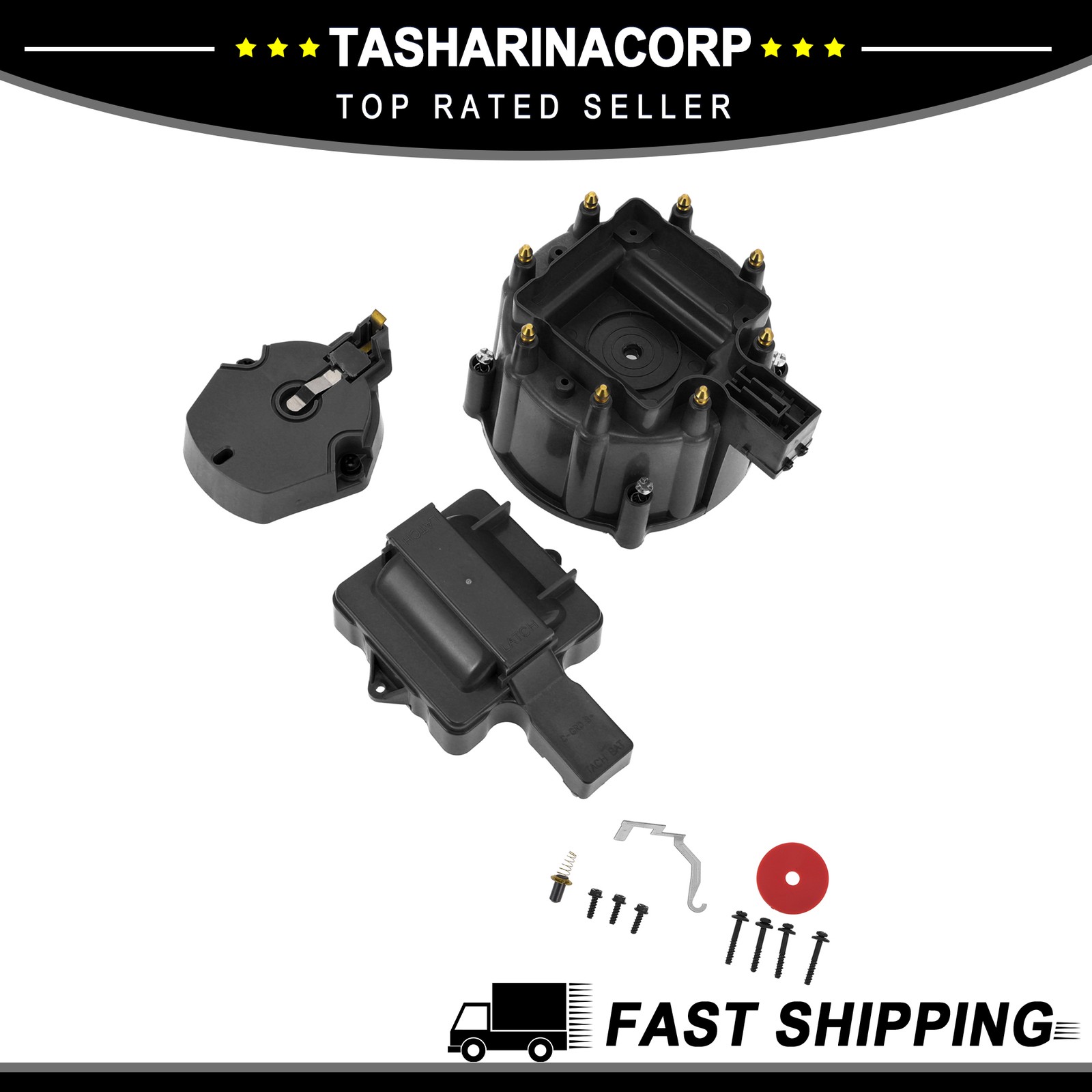 Distributor Cap Kit for Chevy for GM SBC BBC 305 327 350 396 Black w/ Rotor