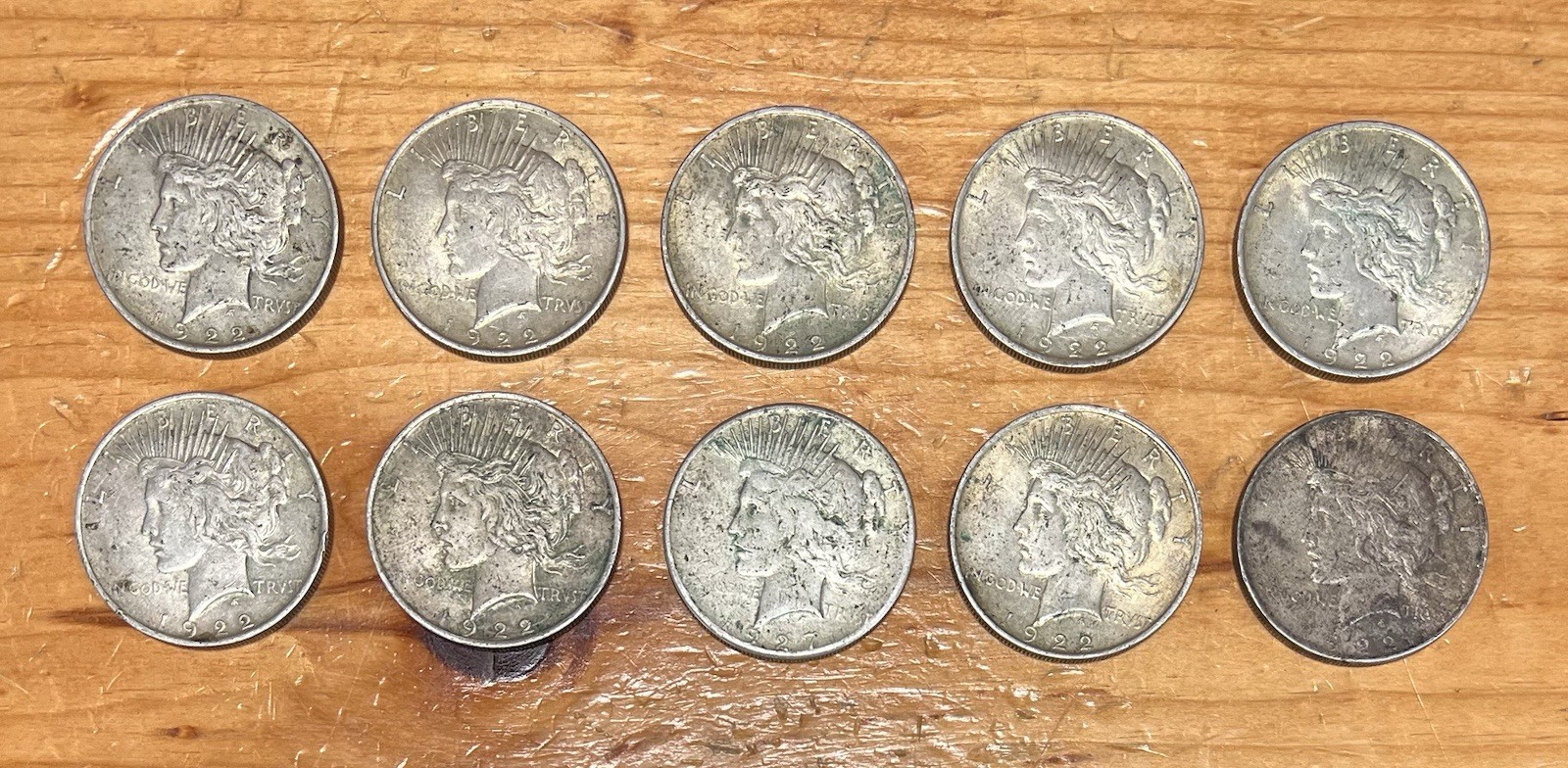 10 US Mint 90% Silver Peace Dollars Various Dates and Mints