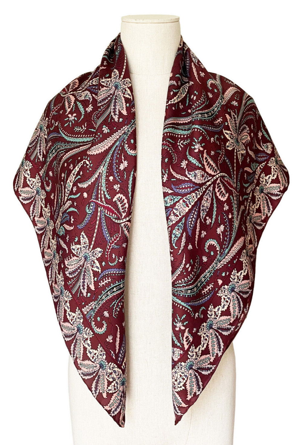 Vintage LIBERTY of LONDON Silk Scarf Burgundy Floral Paisley 34" Square
