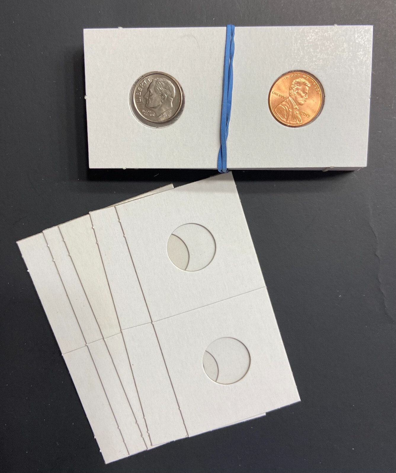 5- Penny / Dime Size 2x2 Premium Cardboard Mylar Coin Holder Flip