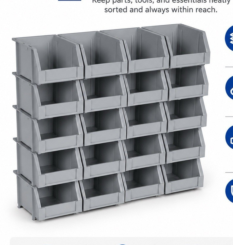38-Bin Rail Mount Storage Organizer, Stackable Modular Bins, Gray