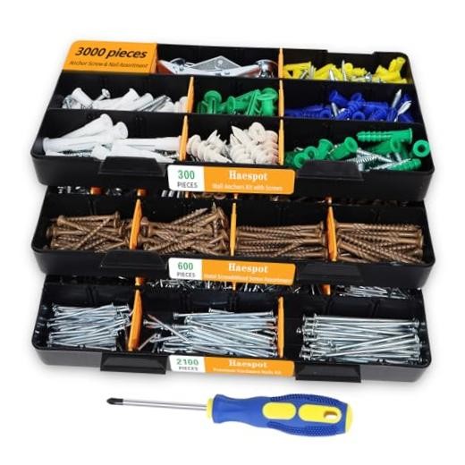 3000-Piece Hardware Kit with Anchors, Tapping Screws, Deck Screws&Nails–DIY