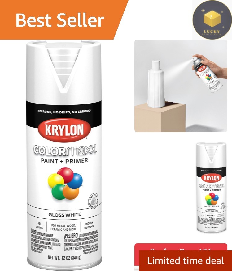 12 Oz Aerosol Krylon COLORmaxx Gloss White Paint – Rust Resistant & Fast Drying