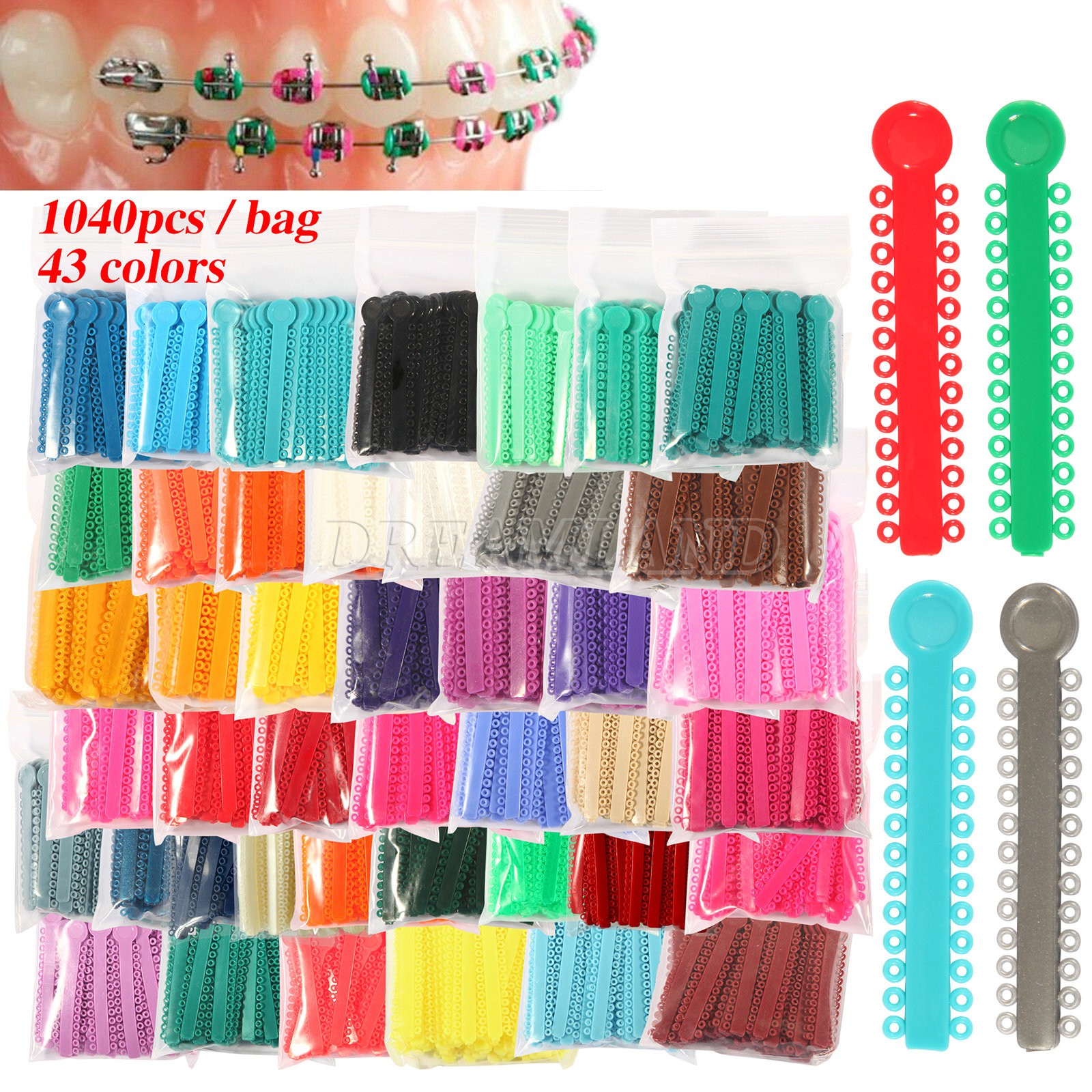 1040pcs Dental Ortho Elastic Ligature Ties Bands Brackets Braces Rubber Band