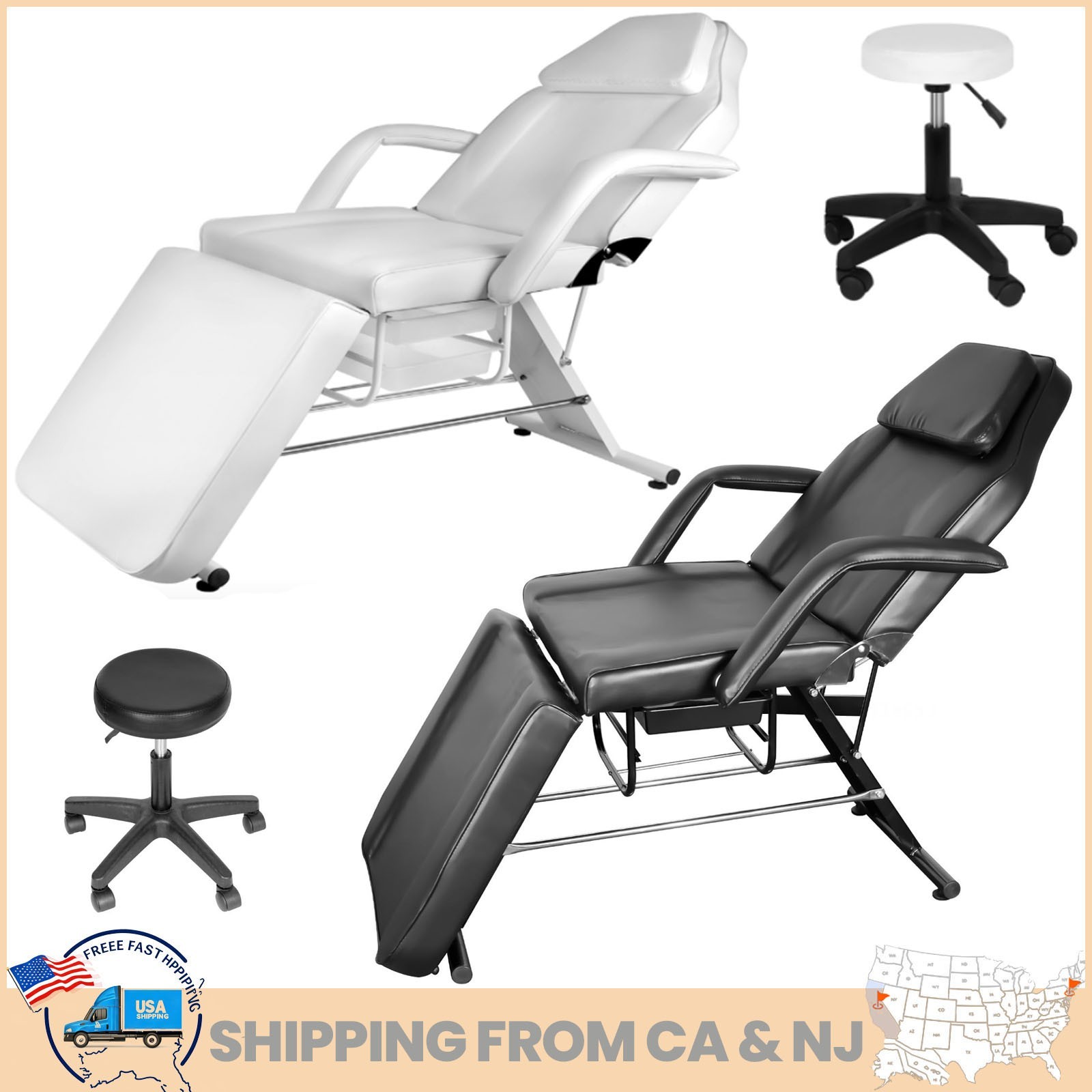 Massage Table 881LB Tattoo Chair Facial Bed Spa with Hydraulic Stool Black/White