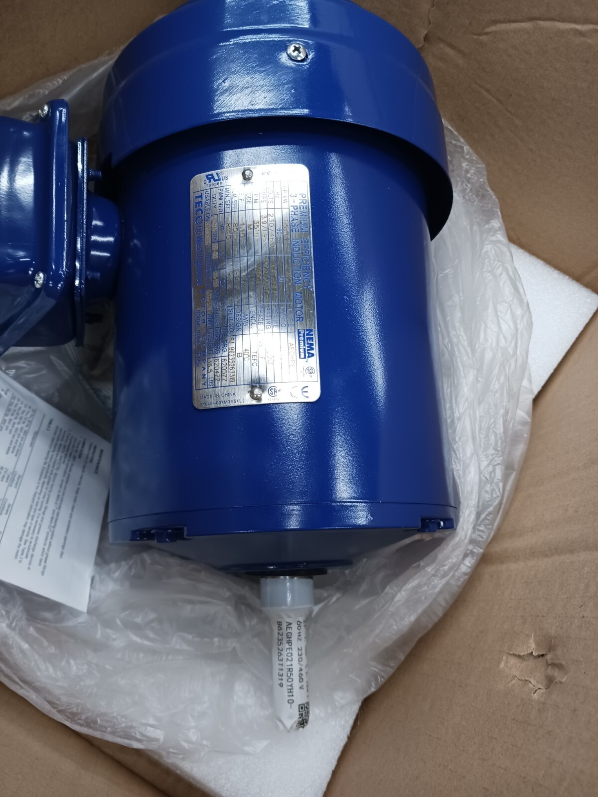 NEW TECO 1..5 HP AC ELECTRIC MOTOR 56 FRAME 230/460 VAC 3600 RPM TEFC GH1/52