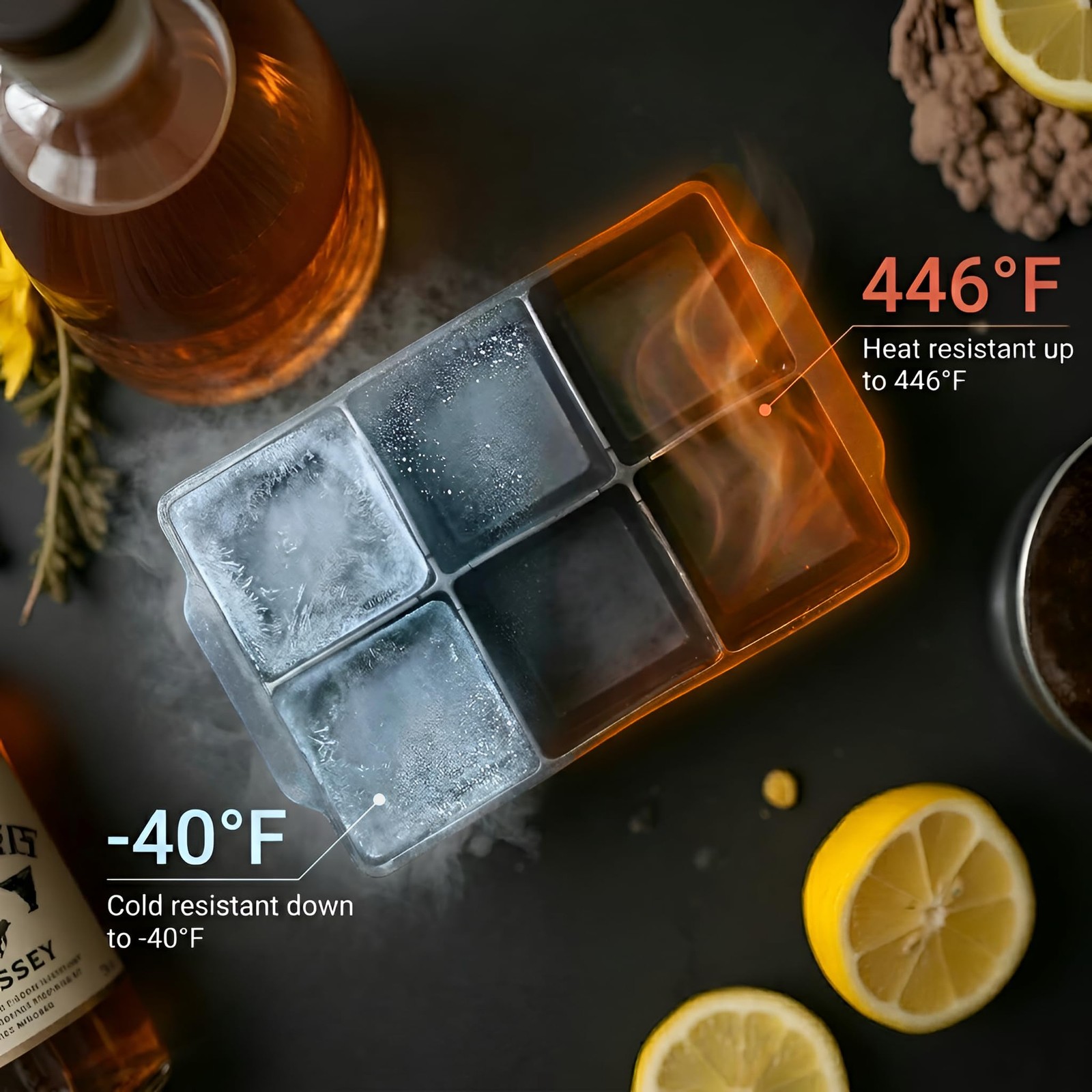 Large Silicone Ice Cube Tray (2-Pack), Easy Release 2-Pack, Black