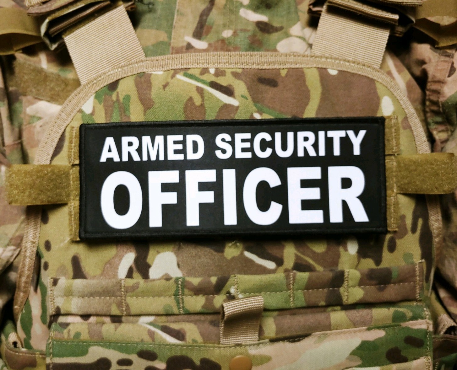 3x8" ARMED SECURITY OFFICER Black White Hook Back Patch Badge for Plate Carrier