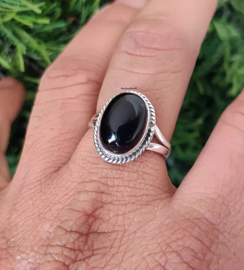 Black Onyx Gemstone 925 Silver Handmade Statement Woman Ring All Size  R22