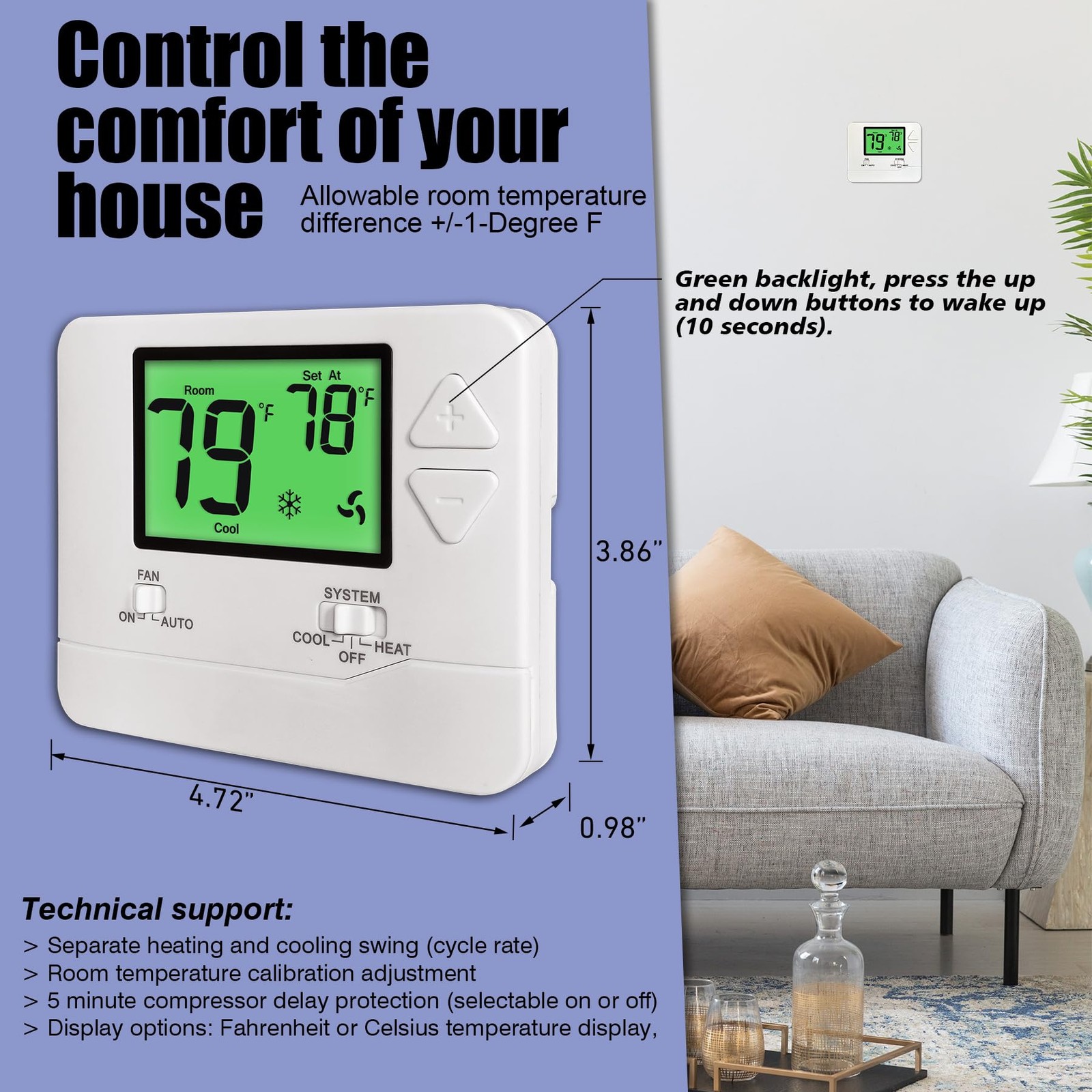 Non-Programmable Thermostats for Home Conventional Single-Stage Systems, up to 1