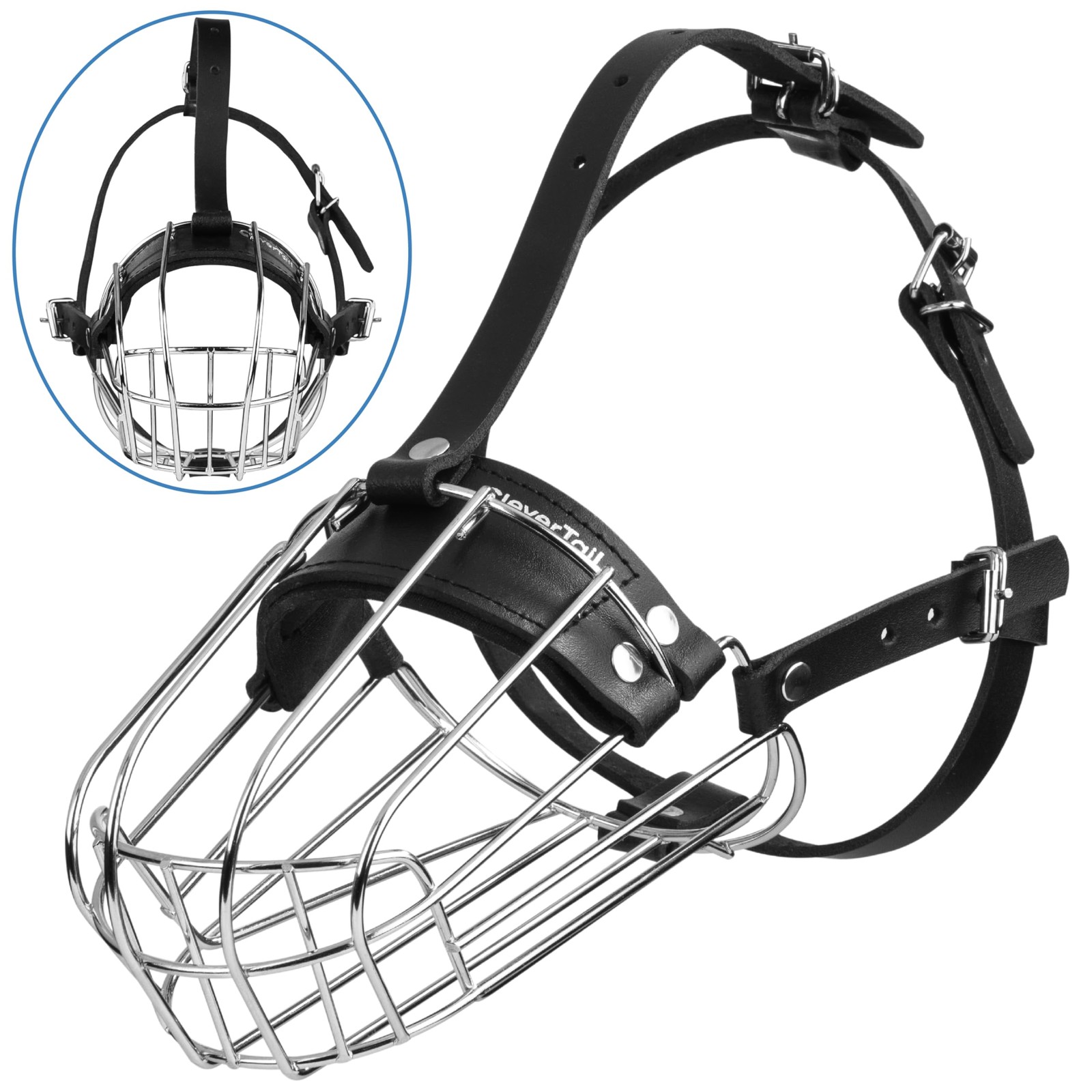 CleverTail Metal Doberman Muzzle for Large Sized Dog - Cage Muzzles for Barki...