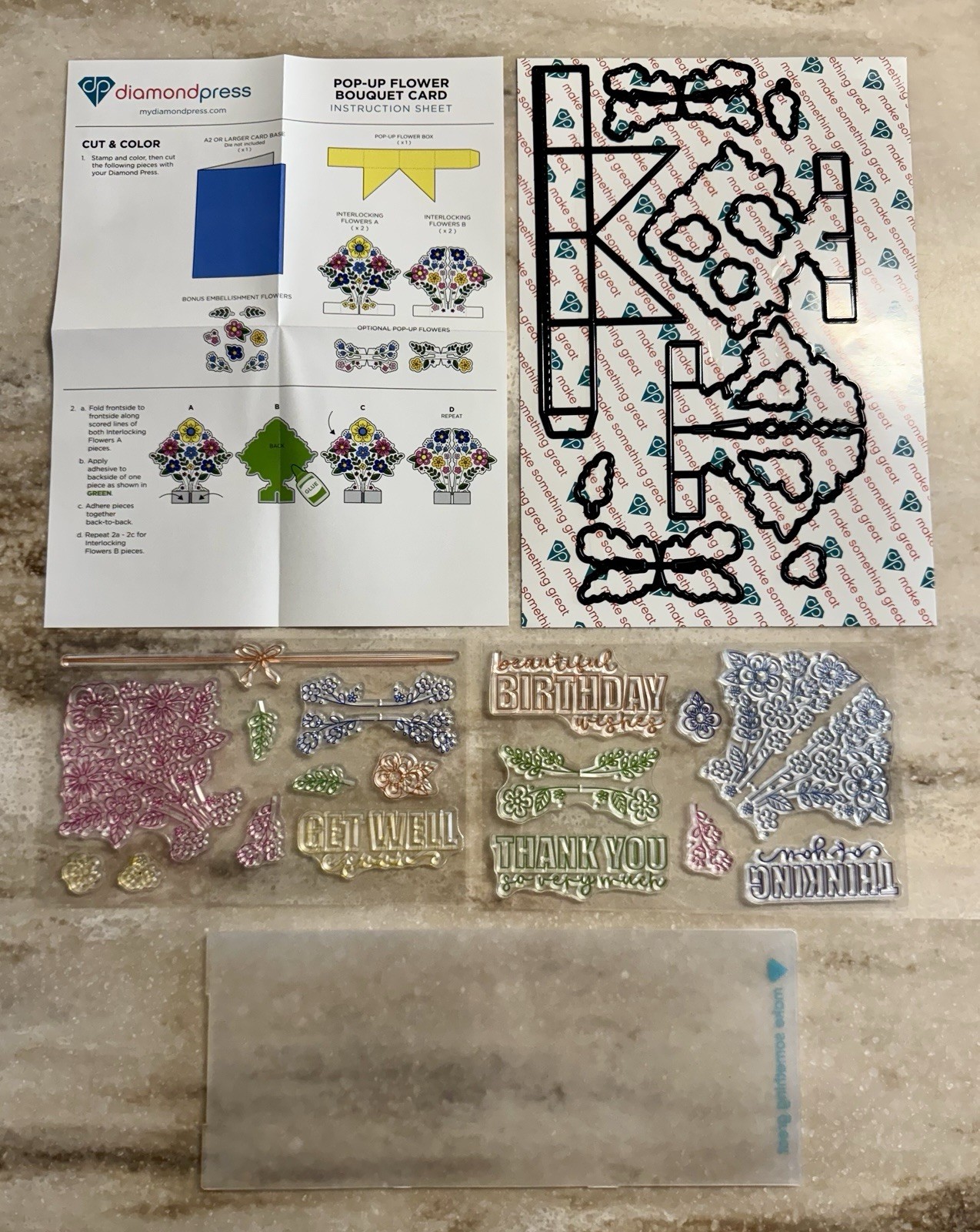 Diamond Press *POP UP FLOWER BOUQUET CARD* Stamp & Die Set NEW