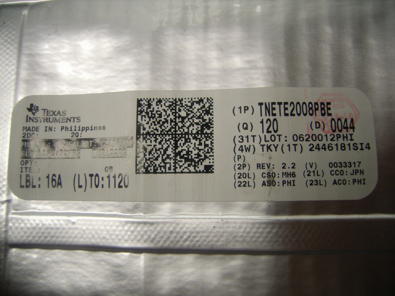 TNETE2008PBE - TEXAS INSTRUMENTS, DATACOM, ETHERNET TRANSCEIVER, PQFP120 (2 pcs