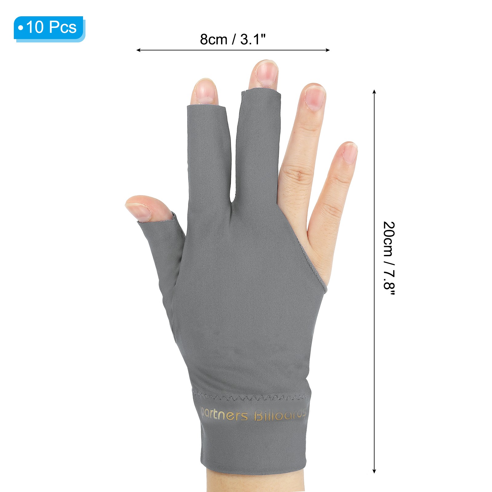10Pcs 3 Finger Pool Glove Right Hand Billiard Gloves Grey