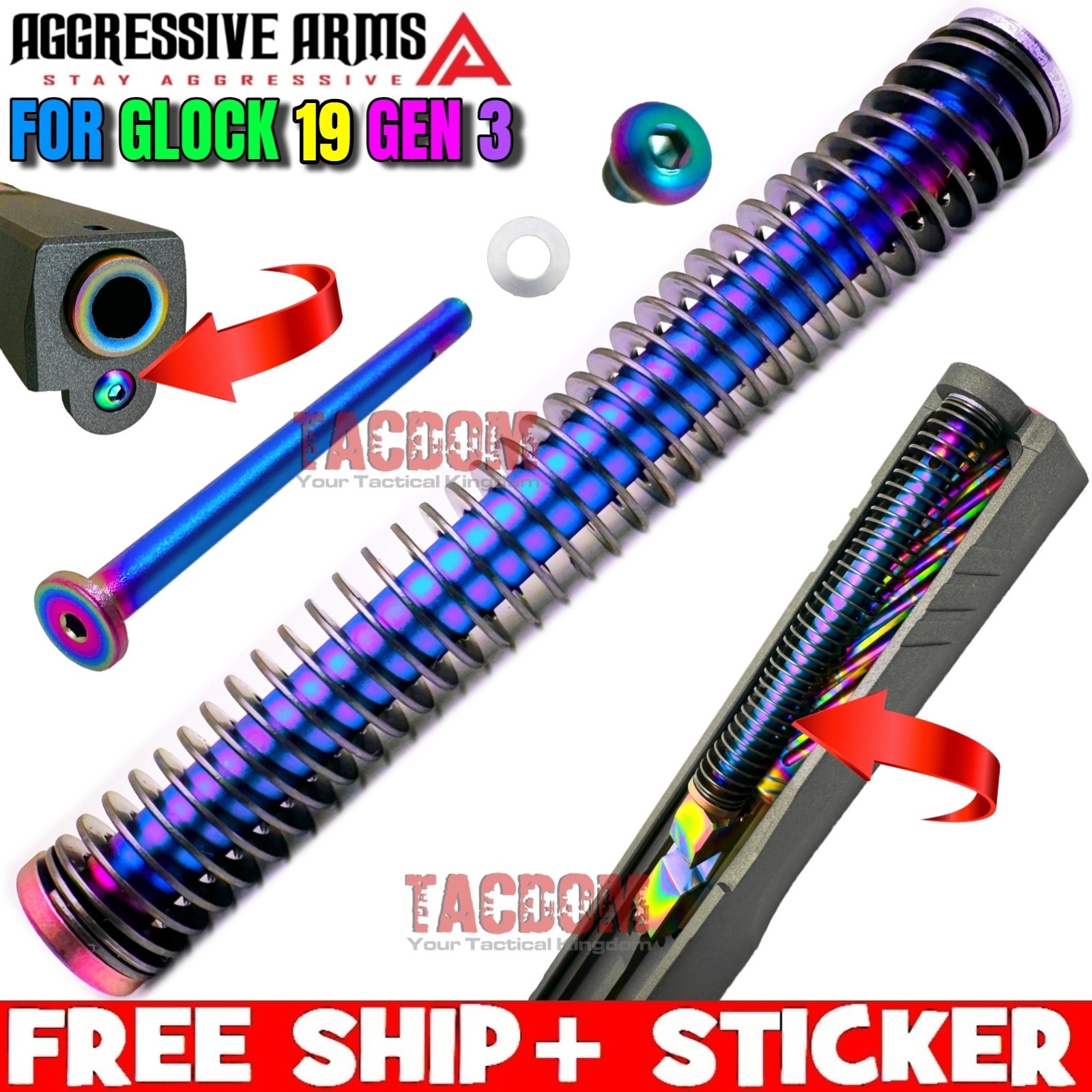 AGGRESSIVE ARMS RAINBOW GUIDE ROD STAINLESS Assembly GLOCK 19 Gen 3 18LB Spring