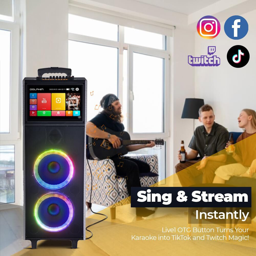 LOUD Bluetooth Speaker Karaoke Machine w/ Wireless Mic & Lyrics Display Screen