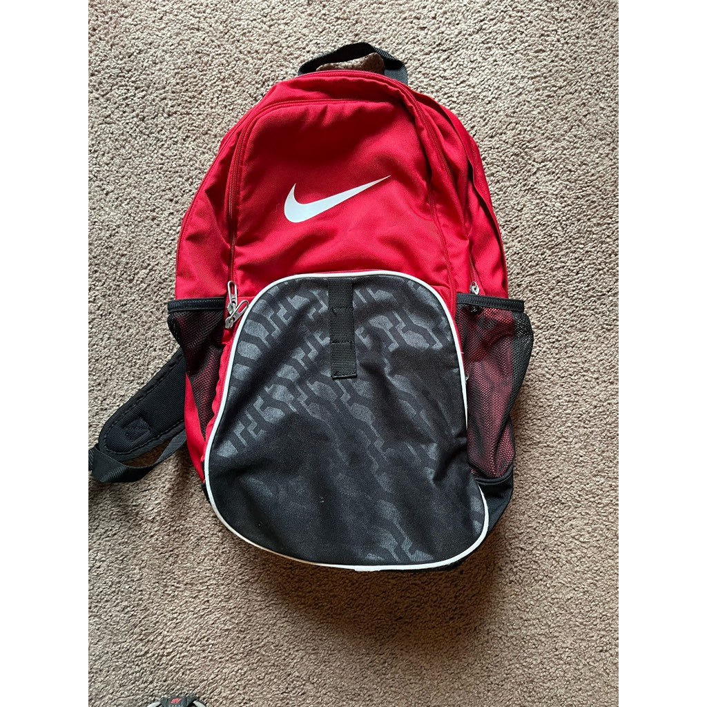 Nike Backpack Canvas Black Red Logo Hiking School Gym Padded Straps Medium