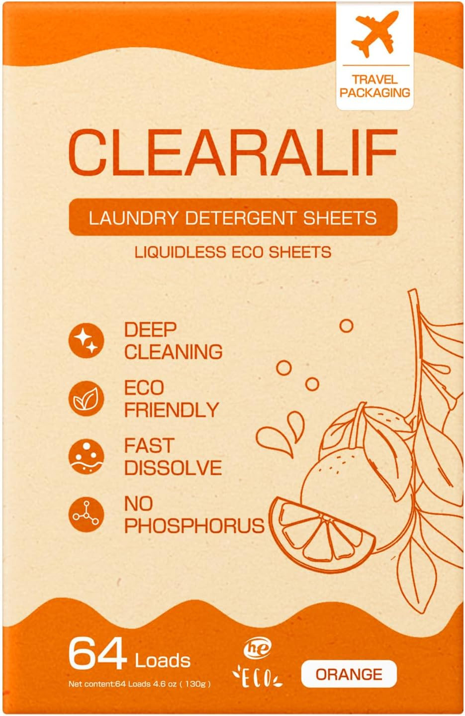 Laundry Detergent Sheets, Orange, 64 Load, Laundry Detergent Strips Eco Friendl