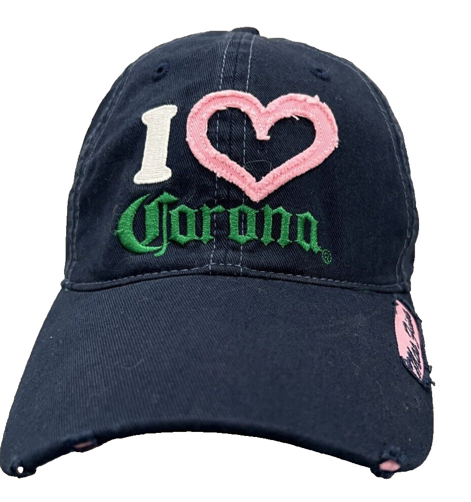 Bio-Domes I Heart (Pink Heart) Corona Max Fina on bill Pink on Navy Blue Hat Cap