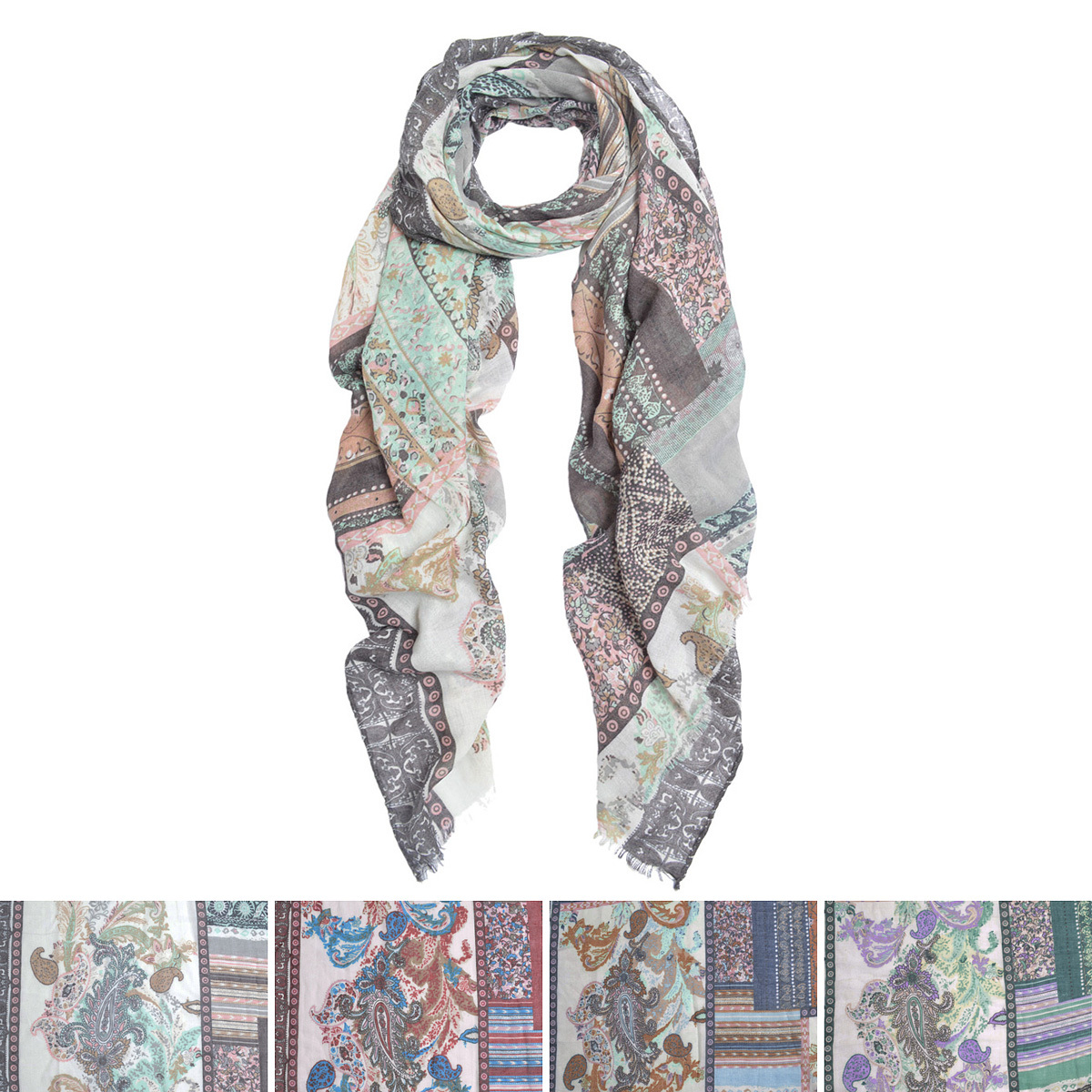 Premium Tribal Paisley Floral Print Frayed Edge Scarf Shawl Wrap - Diff Colors