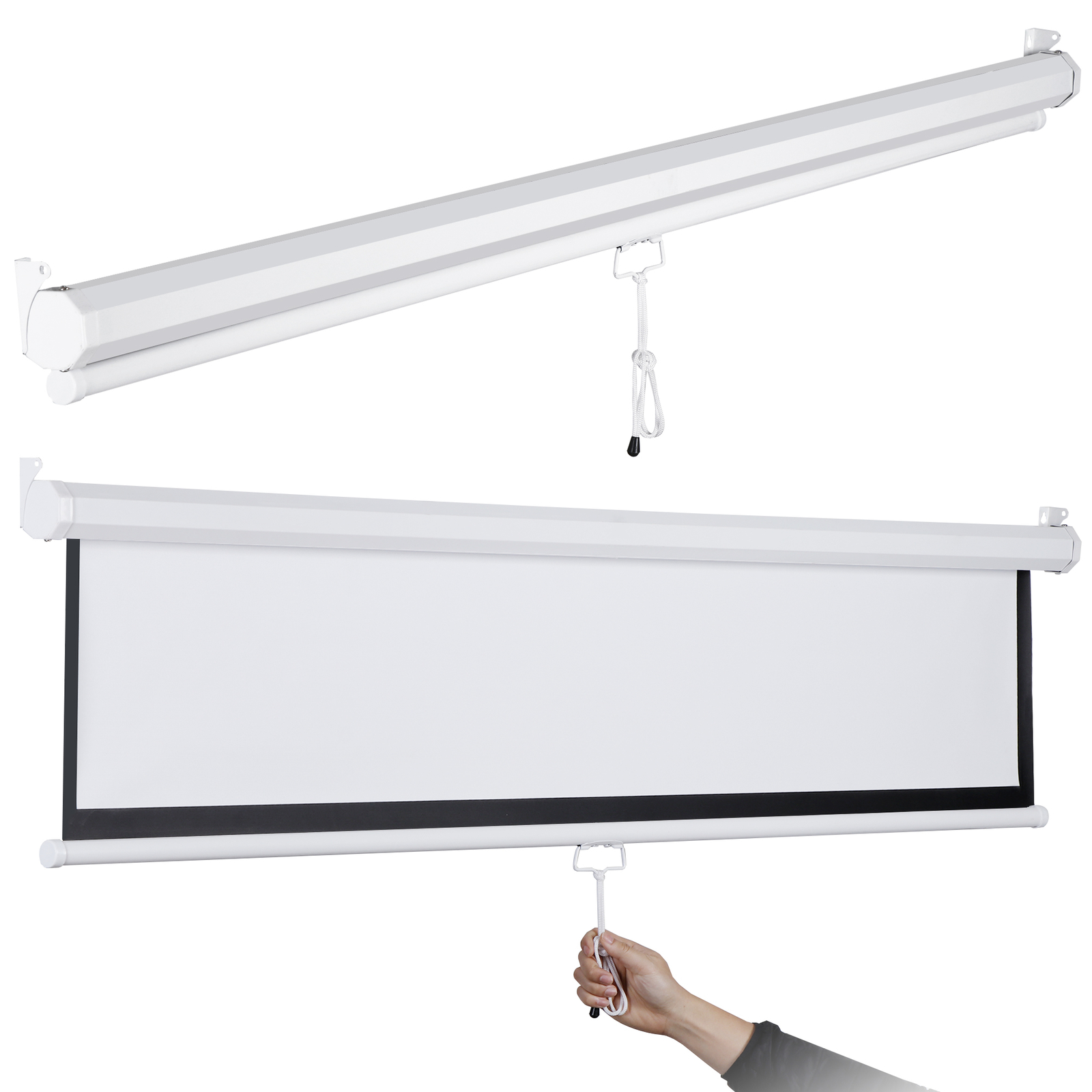 Projector Screen Pull Down 72" 4:3 HD Anti-Crease In/Outdoor Foldable Projection