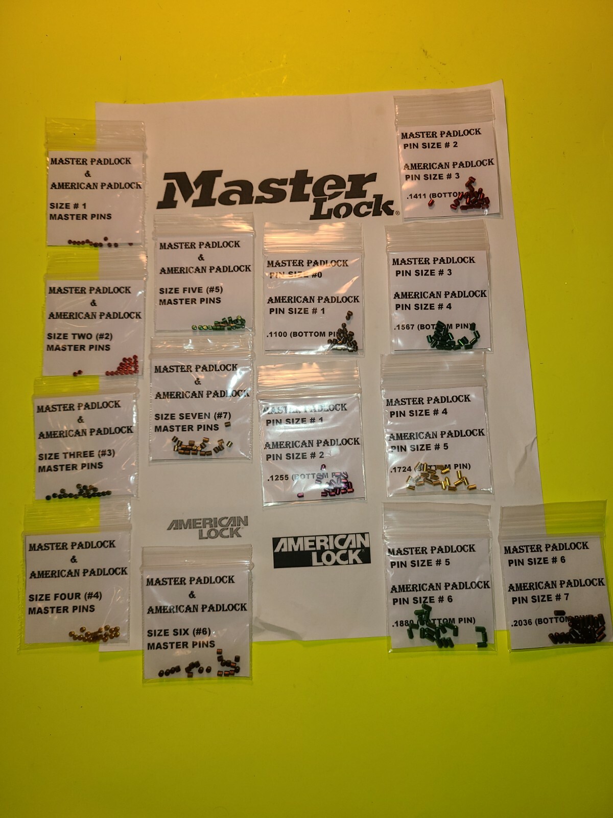 MASTER AMERICAN PADLOCK CYLINER REKEYING PINNING KIT MASTER & STANDARD PINS