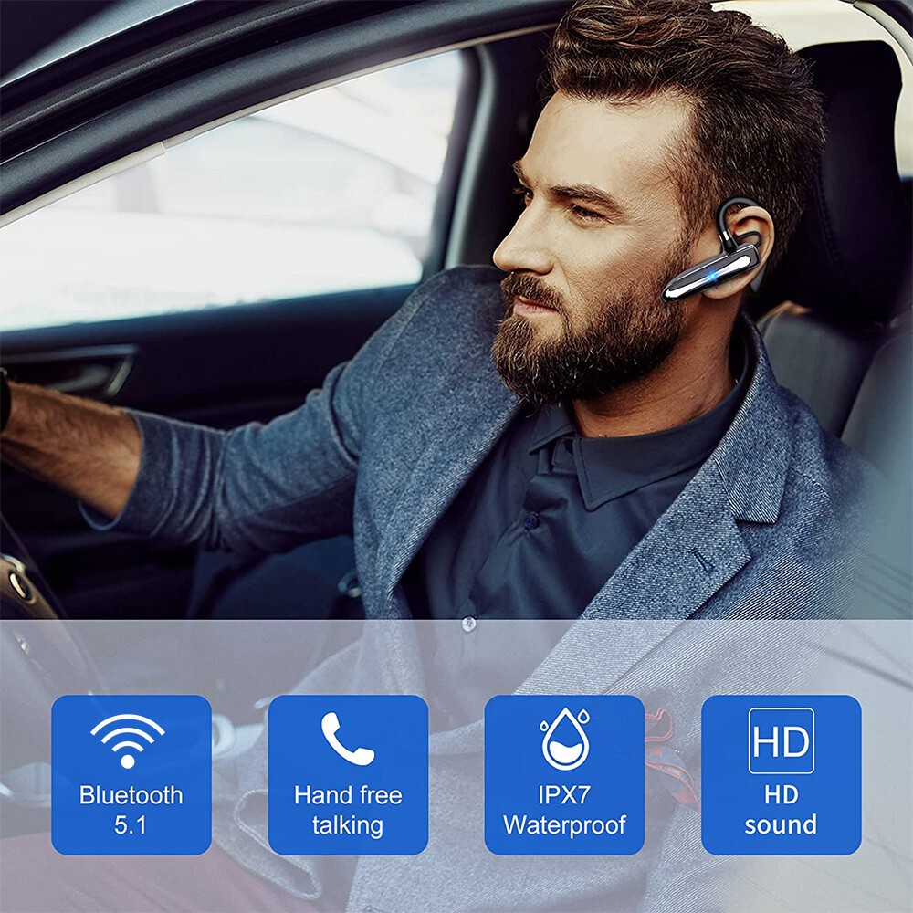 Bluetooth 5.3 Wireless Earpiece Headset Driving Trucker Earbuds Noise Cancelling