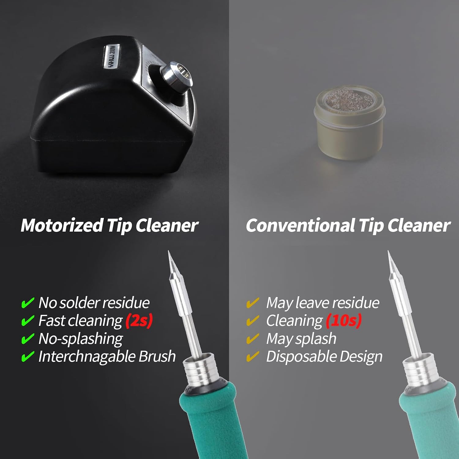 200W Motorized Soldering Tip Cleaner with Infra-Red Sensor, 6 Brass Wool Brushes