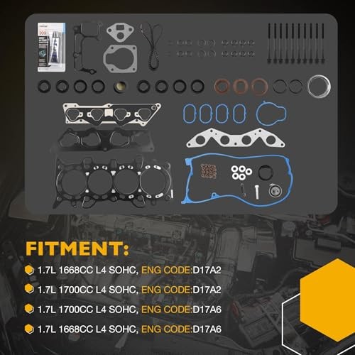 1.7 Engine Cylinder Head Gasket with Timing Belt, Compatible with 2001-2005